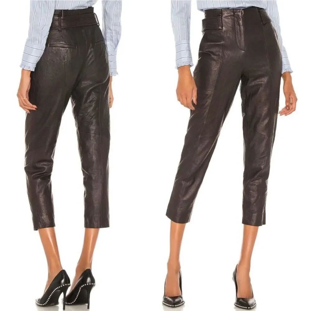 Veronica Beard Kaylee 100% leather brown high rise pants 6